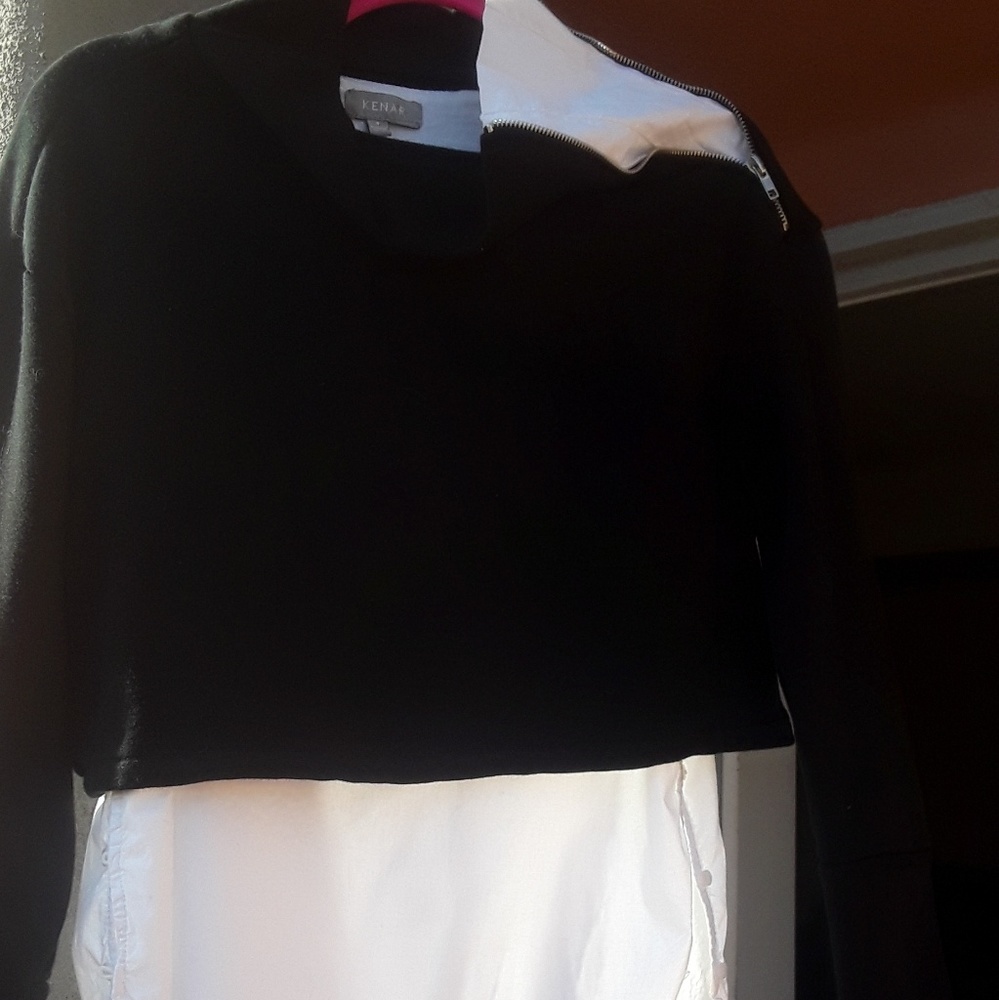 Kenar Sweatshirt Blouse Zip Cowl Mock Neck